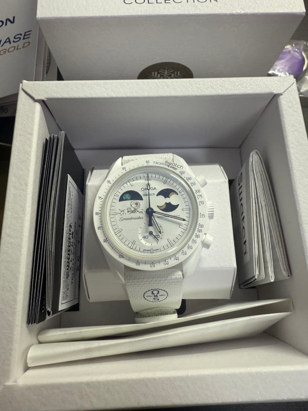 Swatch x Omega White MoonSwatch Speedmaster with Black Moonphase Accents